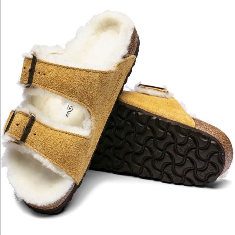 Birkenstock Yellow Shearling Sandals